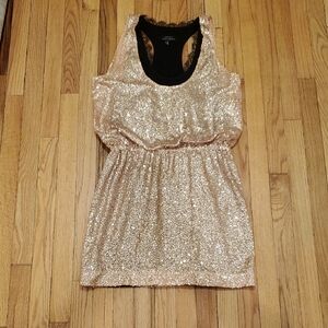 Robert Rodriguez Gold Sequin Racer Tank Dress Size 12